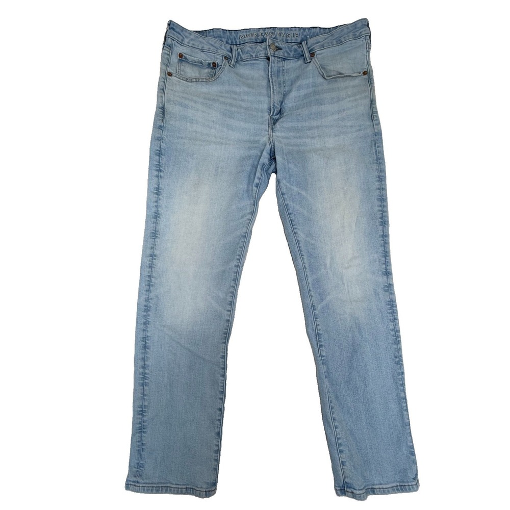 American Eagle Airflex+ Slim Straight Men's Jeans Sz 38x32 Light Wash Denim